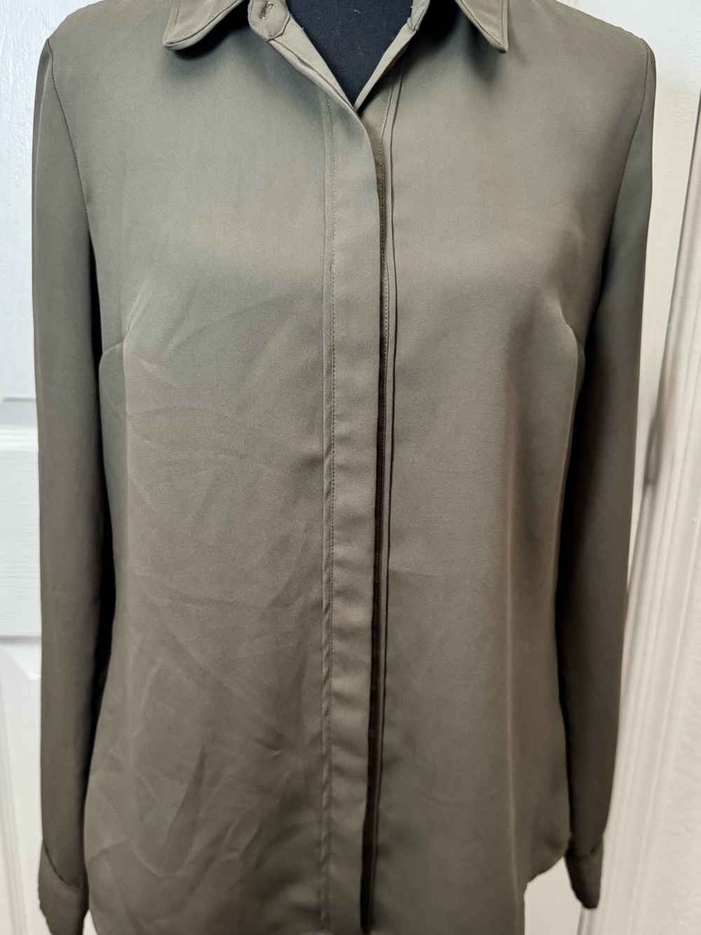 Express Olive Green Hidden-Placket Button Front Blouse